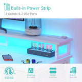 Lufeiya White Computer Desk with Fabric Drawers & Storage Shelves, 47 inch Home Office Desk with Monitor Stand, Gaming Desk with LED Lights and Power Outlets, White Lufeiya