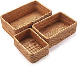 Natural Rattan Storage Baskets, Rectangular Woven Fruit Baskets, Wicker Decoration and Organizer for Bathroom, Living room (Set of 3) YANGQIHOME
