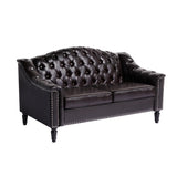 Chesterfield Loveseat, 55" Leather Love Seat Sofa, Comy Small Sofa Counch with Camelback for Small Spaces, Mid Century Modern 2 Deep Seats Couch for Apartment Living Room, Bedroom (PU-Loveseat, Brown) SUJOUCRAFT