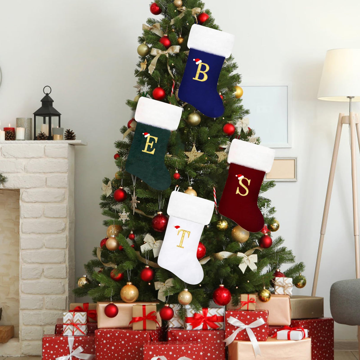 Eoocan 20 Inches Christmas Stockings Red Velvet with White Super Soft Plush Cuff Xmas Stockings Classic Personalized Stocking Decorations for Family Holiday Season Décor Eoocan