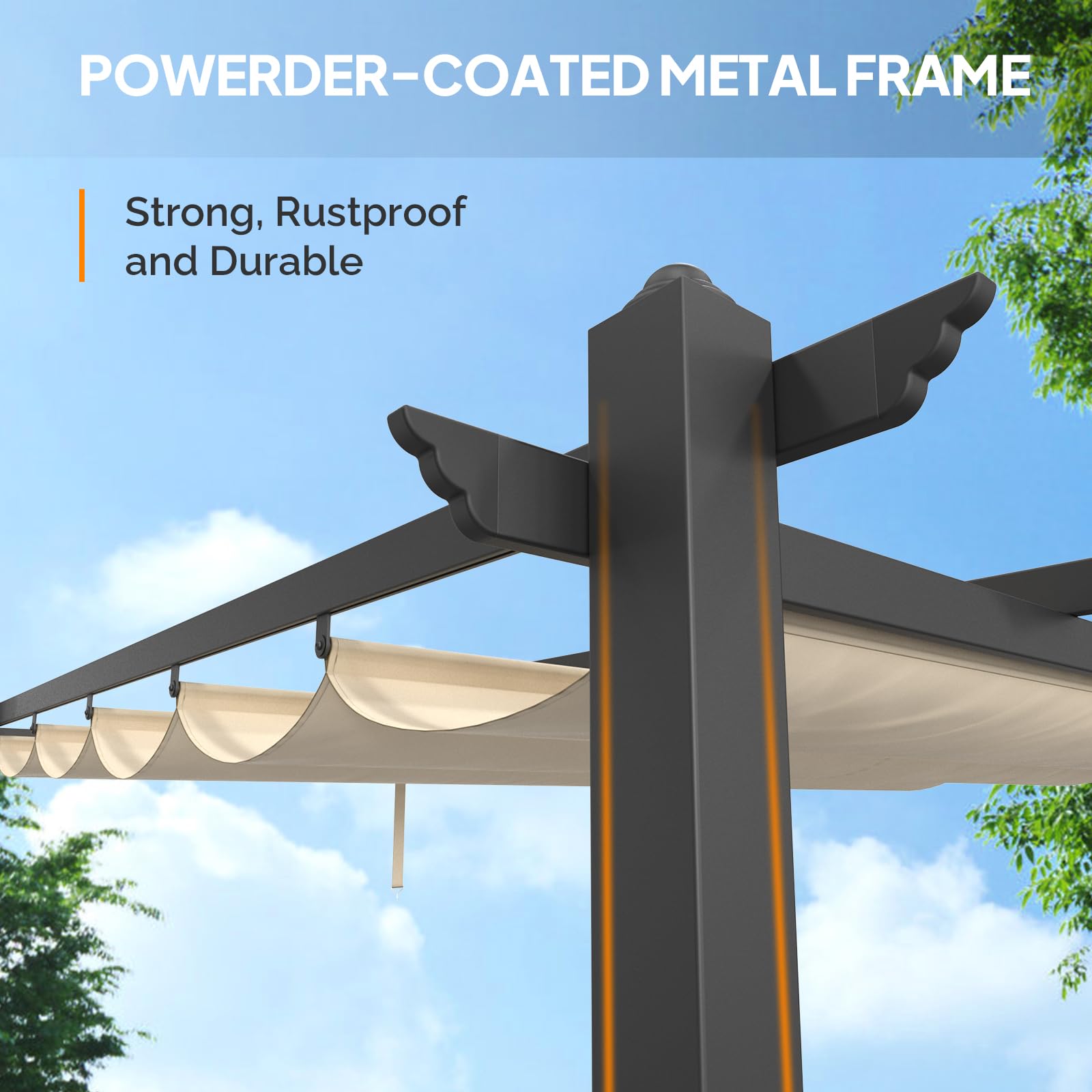 VINGLI 10’x 10' Outdoor Pergola Aluminum Retractable Pergola Canopy with Adjustable Roof, Patio Pergola for Deck, Porch, Garden, Yard (Khaki) - WoodArtSupply