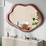osemy 42"x 28" Irregular Wall Mirror, Walnut Wood Framed Wall Mirror, Asymmetrical Wall Wavy Mirror for Living Room Bedroom Entryway Bathroom Modern Decorative Cloud Mirror Hanging Hooks osemy
