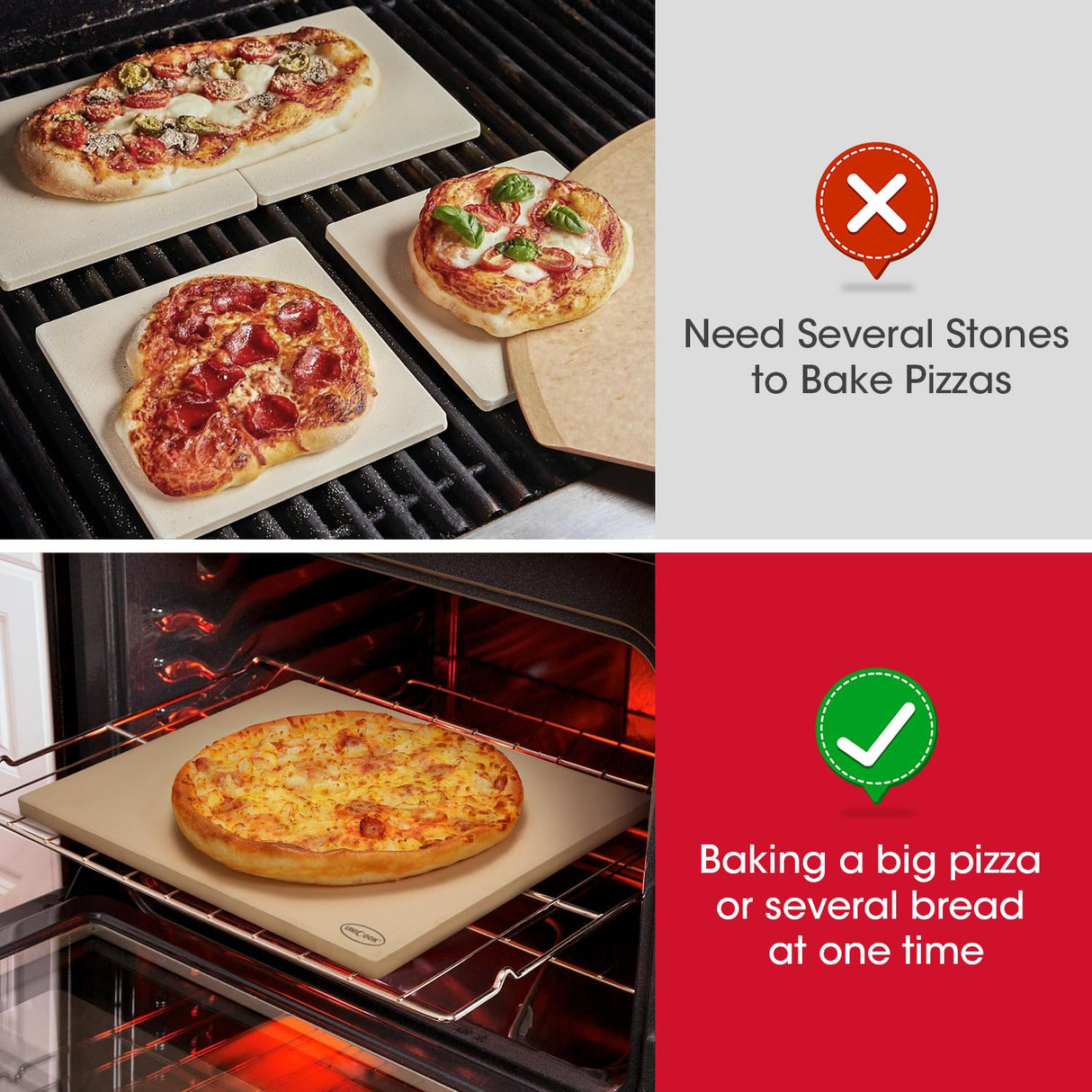 Unicook Extra Large Pizza Stone 18 Inch, Square Baking Stone for Oven and Grill, Heavy Duty Bread Pizza Pan, Durable Thermal Shock Resistant Cooking Stone Unicook