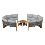 6-Person Outdoor Seating Group with Coffee Table, Half Moon Patio Sectional Sofa Set, All Weather Conversation Sofa Set with Acacia Wood Frame and Thick Cushions for Backyard Poolside (Grey+Acacia) XD Designs
