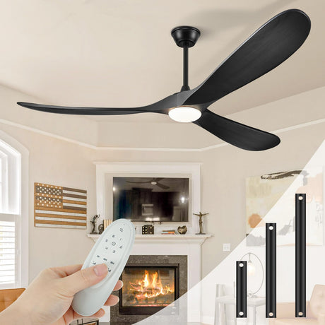BOOSANT 72" Ceiling Fans with Lights and Remote Control, Outdoor Ceiling Fan with Lights High CFM Quiet 3 Blade Wood Walnut Ceiling Fan, Modern Propeller Ceiling Fan for Outdoor/Indoor,Matte Black BOOSANT
