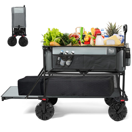 TIMBER RIDGE 400L Large Capacity Folding Double Decker Wagon, 54" Extra Long Extender Wagon Cart, 450lbs Heavy Duty Collapsible Wagon, All-Terrain Big Wheels for Camping, Sports, Shopping, Gr - WoodArtSupply