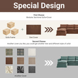 N NOORDENIYA 122″ Oversized Modular Sectional Sofa with Movable Ottoman, 6-Seat Deep Seat Sofa with Individual Sofa Covers, U Shaped Couch for Living Room, Bedroom, Apartment, Fabric, Brown N NOORDENIYA