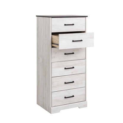 Prepac Dresser for Bedroom, Chest 6 Drawers, 18.5" D x 23.75" W x 51.5" H, Washed White - WoodArtSupply