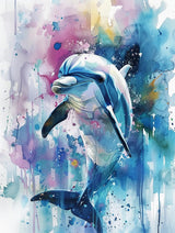 SKRYUIE Paint by Numbers Dolphin for Adults, Acrylic Oil Painting by Numbers Kits for Beginner with Paintbrushes Brushes Art Crafts Canvas for Home Decor 16x20 inch / 40x50 cm B64471 SKRYUIE