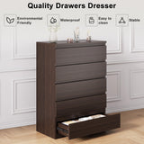 Jocoevol Modern Brown 5 Drawer Dresser for Bedroom, Simply Chest of Drawers, Wood Storage Dresser with Deep Drawers for Living Room Hallway Entryway, Brown Jocoevol