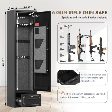 6 Gun Safes Electronic Gun Safe for Rifle and Pistols Quick Access Rifle Safes for Home with Drawer Gun Safe Clearance Gun Cabinets for Rifles and Shotguns Gun Locker with Adjustable Shelf Gun Rack SAPITAL