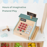 PairPear Wooden Toy Cash Register,Kids Pretend Play Money Counting Toys with Scanner and Credit Card,Toddler Cashier Toy Grocery Play Food Accessory for Pre-School Gift Boys Girls 3+ PairPear