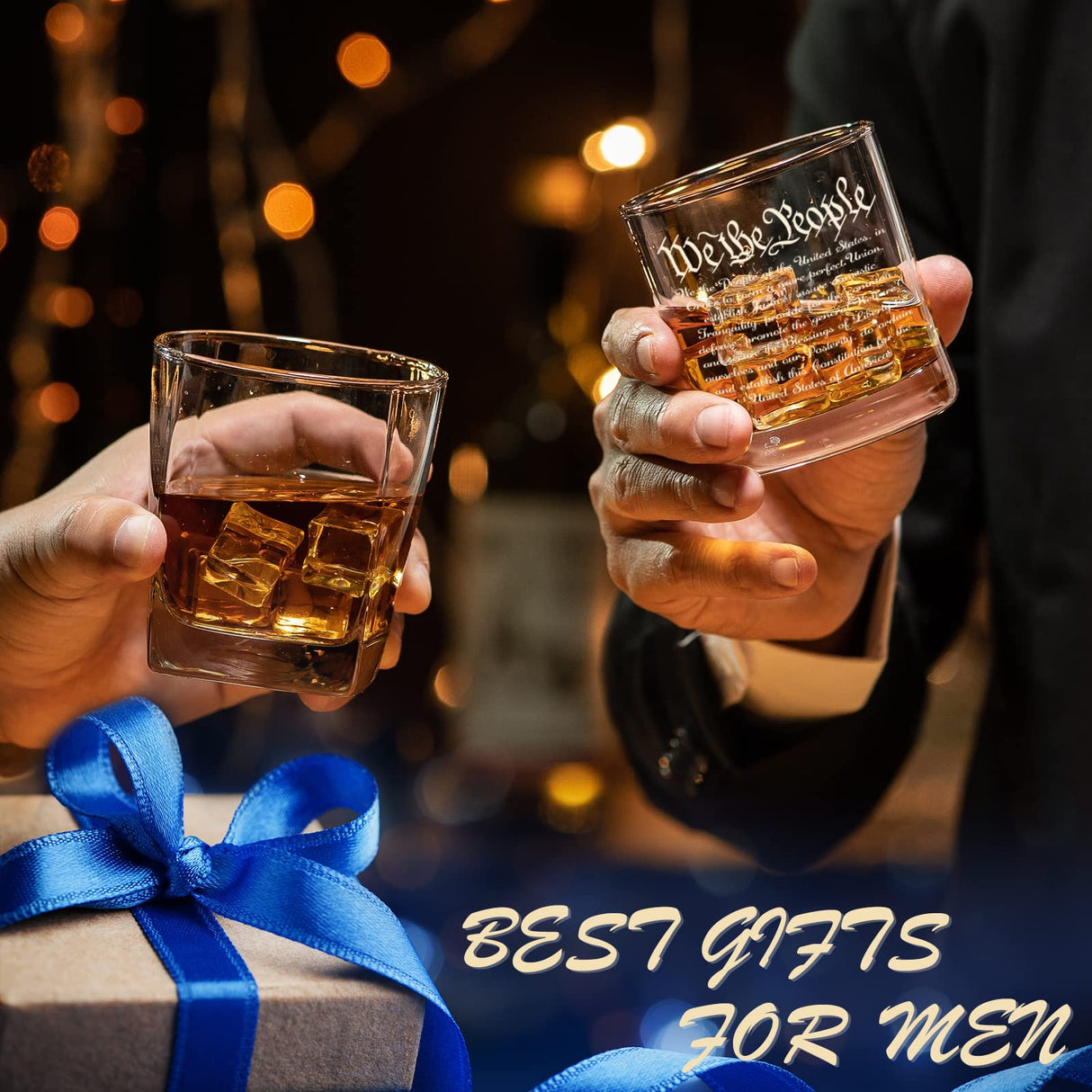 PONPUR Whiskey Decanter Engraved We The People American Flag, 750ml Whiskey Decanter Set with 2 Glasses, Christmas Boss Day Patriotic Birthday Gifts For Men Dad, Liquor Scotch Bourbon Presents PONPUR