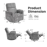 Oversized Power Recliner Chair Swivel Glider with Adjustable Headrest, Swivel Rocking Recliner Chair for Adults, 26" Extra Wide Glider Nursery Chair with Overstuffed Armrest, USB Ports, Grey RUTOX