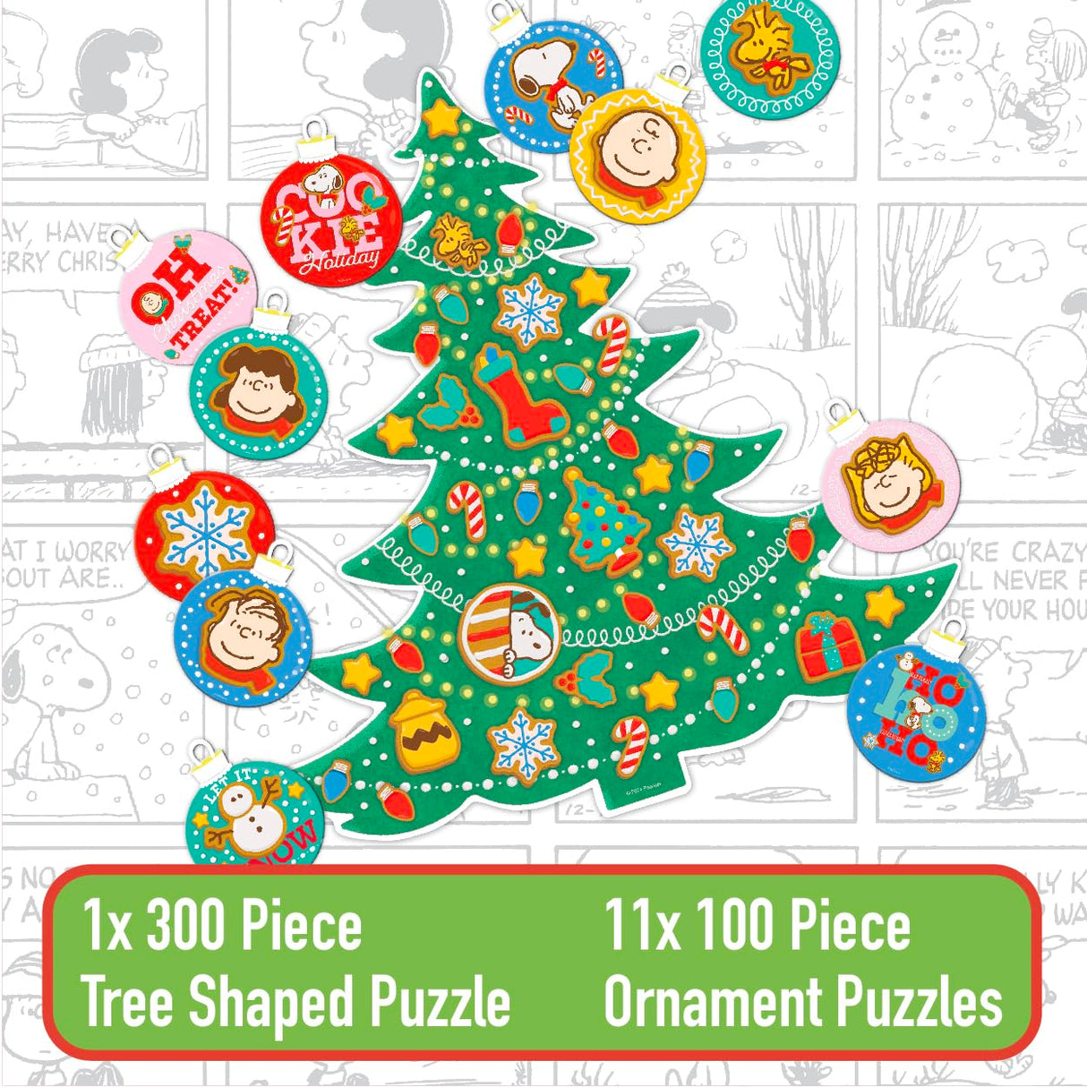 Ceaco - Peanuts 12 Days Of Christmas Advent Calendar Puzzles – Eleven 100 Piece Mini Ornament Jigsaw Puzzles And One 300 Piece Christmas Tree Jigsaw Puzzle – 1,400 Total Pieces Ceaco