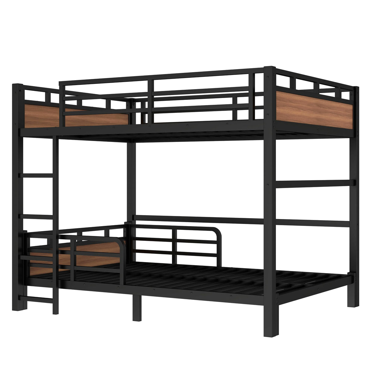 Full Over Full Bunk Bed with Headboard and Full Length Guardrail, Separable Bunk Bed Full Size, Heavy Duty Bunk Beds Can Turns Into Loft Bed and Platform Bed, Walnut Bellemave