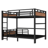 Full Over Full Bunk Bed with Headboard and Full Length Guardrail, Separable Bunk Bed Full Size, Heavy Duty Bunk Beds Can Turns Into Loft Bed and Platform Bed, Walnut Bellemave