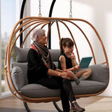 DAYAOUTDOOR Double Egg Chair with Stand, Oversized Egg Chair Outdoor, 2-Person Hanging Eggs Chairs, 600Lbs Sturdy Loveseat Swinging Chair for Balcony, Patio, Deck, Grey DAYAOUTDOOR