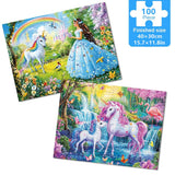 Fishwisdom Pack of 2, 100 Piece Jigsaw Puzzles for Adults and Teens and Kids Family Happy Games Princess Unicorns Puzzles fishwisdom