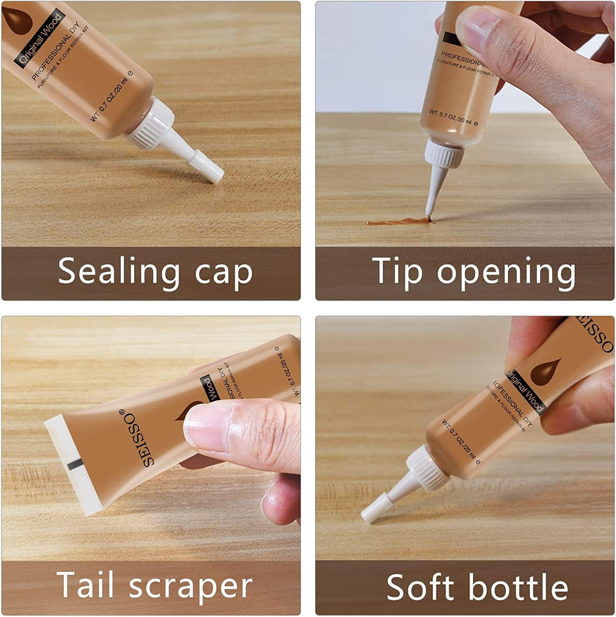 SEISSO Furniture Repair Kit - Set of 42 - Wood Repair Kit Wood Fillers, Furniture Scratch Repair Markers and Wax Sticks with Scraper, Brushes, for SEISSO