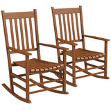 Outsunny Wooden Rocking Chair Set of 2, Outdoor Rocker Chairs with Curved Armrests, High Back & Slatted Seat for Garden, Balcony, Porch, Supports Up to 352 lbs., Teak Outsunny