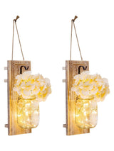 Mason Jar Wall Decor -Rustic with Hydrangea Flowers - Rustic Farmhouse Wall Sconces, 2 Pack, Easy Installation (Khaki Planks) Muasdae