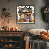 Halloween Pumpkin Bat Shop Diamond Art Kits for Adults, 5D Diamond Painting Kits for Adults Beginners, DIY Full Round Drill Diamond Dot Painting Gem Art Kits for Adult, Home Wall Decor 13.8x13.8 Inch VCLKDIY