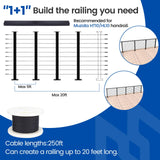 Muzata 15-20ft Complete Set 36" Cable Railing Post Kit Include 4Pack Black Posts PS02, 250ft Wire Rope, Swageless Cable Railing System DIY Kit (No Handrail) RWS2 BH4S Muzata