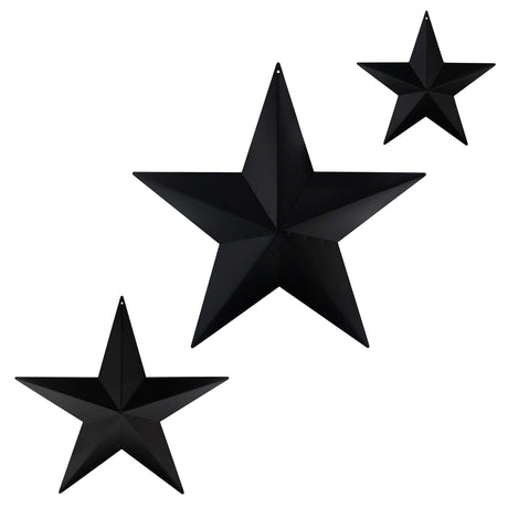 CVHOMEDECO. Primitives Rustic Antique Vintage Gifts Metal Barn Star Wall/Door Decor, 12/8/5.5 Inch, 3 PCS/SET. (Matt Black) CVHOMEDECO.