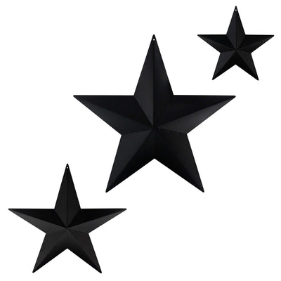 CVHOMEDECO. Primitives Rustic Antique Vintage Gifts Metal Barn Star Wall/Door Decor, 12/8/5.5 Inch, 3 PCS/SET. (Matt Black)