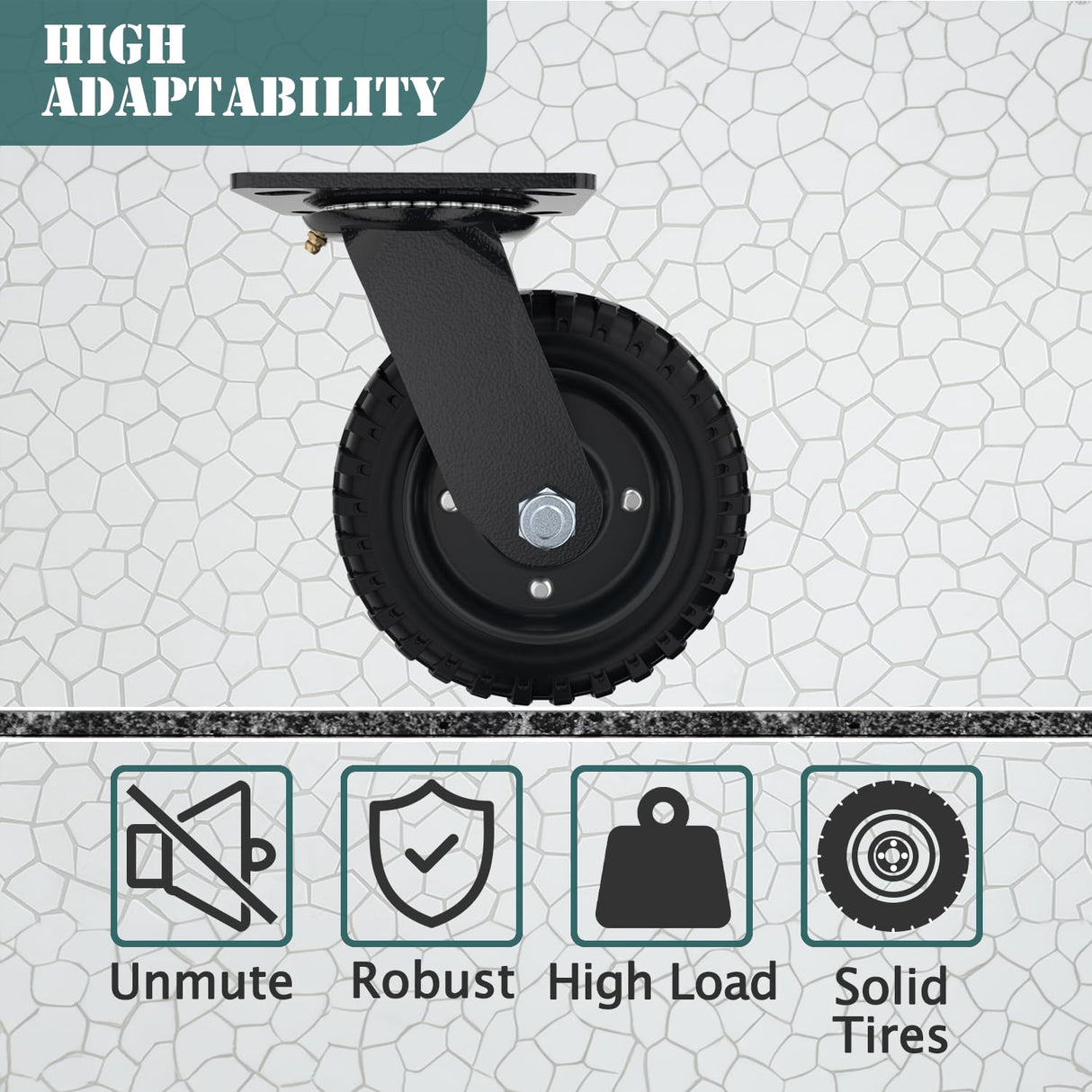 Lygoeege Swivel Heavy Duty Caster Wheel, 6 Inch*2, 800lb Capacity, Black Rim, Solid Rubber, Cast Iron,Outdoor, Flat Free for Carts, Dolly, Workbench,Trolley,DIY Tools Lygoeege