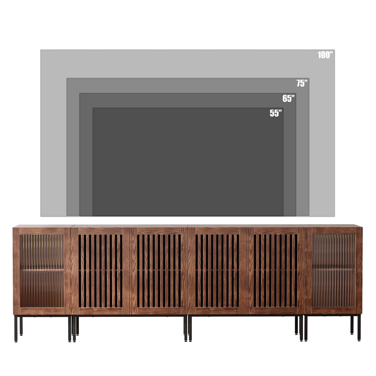 REPHRITE TV Stand 95" Farmhouse Entertainment Center with Storage Cabinets, TV Console with Glass Doors and Adjustable Shelves, for Living Room,Home Office, Brown REPHRITE