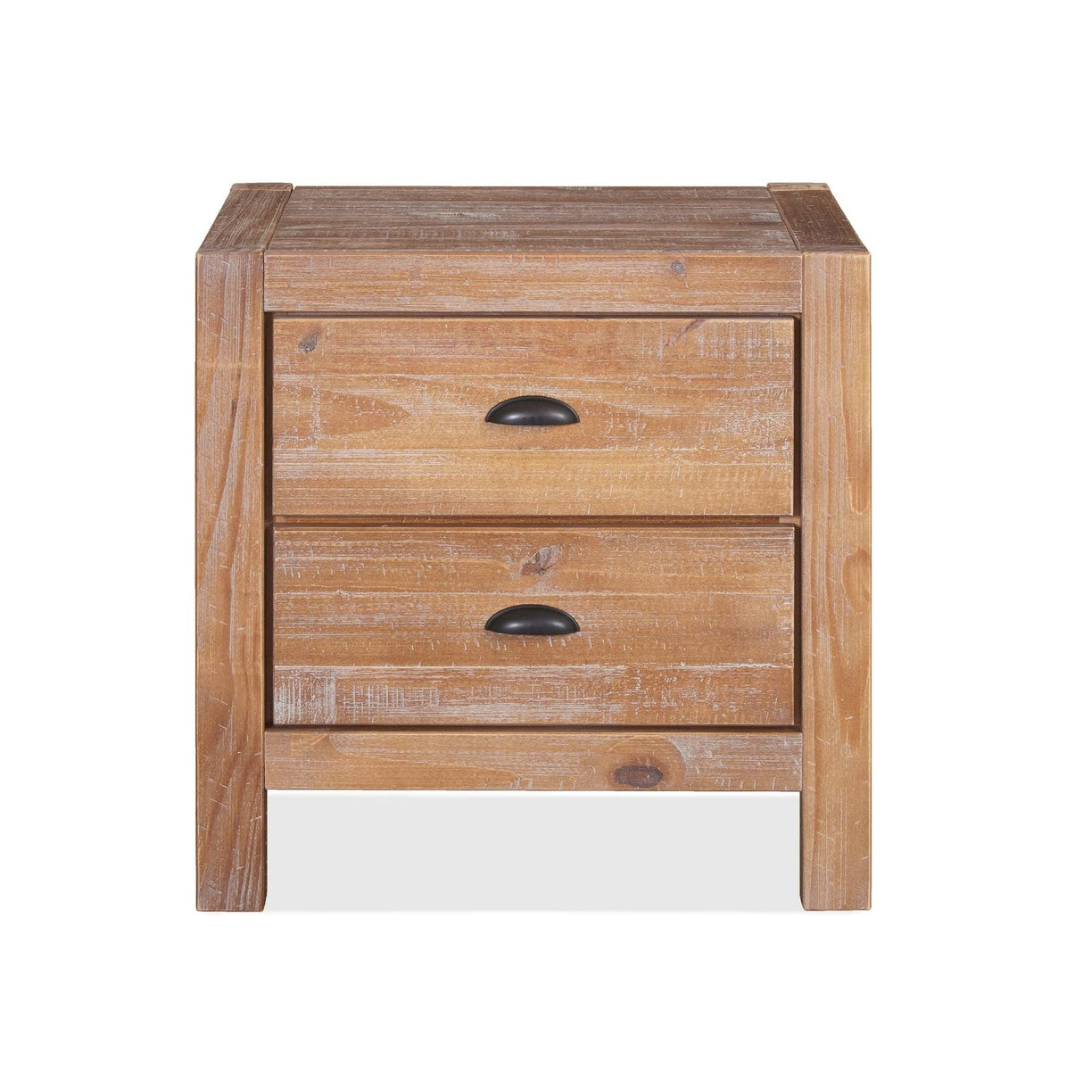 Grain Wood Furniture Montauk 2-Drawer Bedside Nightstand, Solid Wood with Driftwood Finish Grain Wood Furniture
