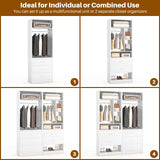 Besiost 4FT Closet Systems with 5 Wood Drawers, 48 Inch Closet Organizer System with 2 Hanging Rods & 7 Shelves, Heavy Duty 48" Walk-in Closet , White (48"L x 15" W x 80" H) Besiost