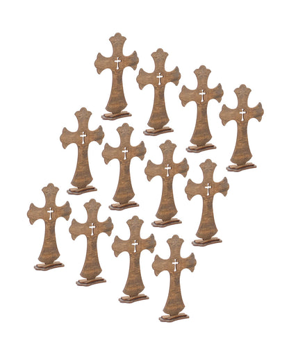 12 Inch 12 Pack Brown Wood Crosses Torched Wooden Tabletop Cross Rustic Standing Cross for Baptism Centerpieces Home Church Decor Prayer Gifts - WoodArtSupply