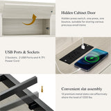 YITAHOME King Bed Frame with Bookcase Headboard and 4 Storage Drawers, RGB LED Light Bed with Type-C & USB Charging Station Storage Headboard Bed Frame, No Box Spring Needed, Noise Free, Antique White YITAHOME