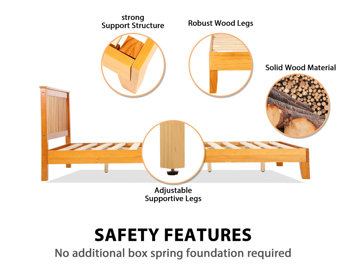 HWGEBY Queen Wood Bed Frame with 14 Durable Slats and Complete Headboard HWGEBY