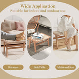 Tangkula Teak Wood Ottoman Footstool, Natural Teak Wooden Foot Rest with Braided Rope for Living Room Bedroom Office, 14" H, Indoor (1) Tangkula