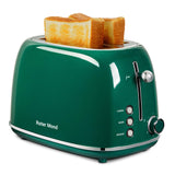 Roter Mond 2 Slice Toaster Retro Stainless Steel with Bagel, Cancel, and Defrost Functions, 6 Bread Shade Settings, Extra Wide Slots and Removable Crumb Tray, Green Roter Mond