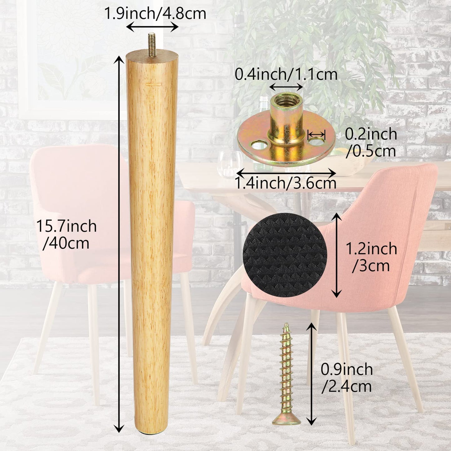 FVIEXE 16 Inch Wood Table Legs, Furniture Legs Set of 4, Round Replacement Legs for Coffee Table End Table Side Table Night Stand Tapered Desk Chair Legs, Straight