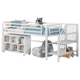 LUMISOL Twin Low Loft Bed with Stairs, Metal Loft Bed with Storage Cubby, No Noise, White LUMISOL