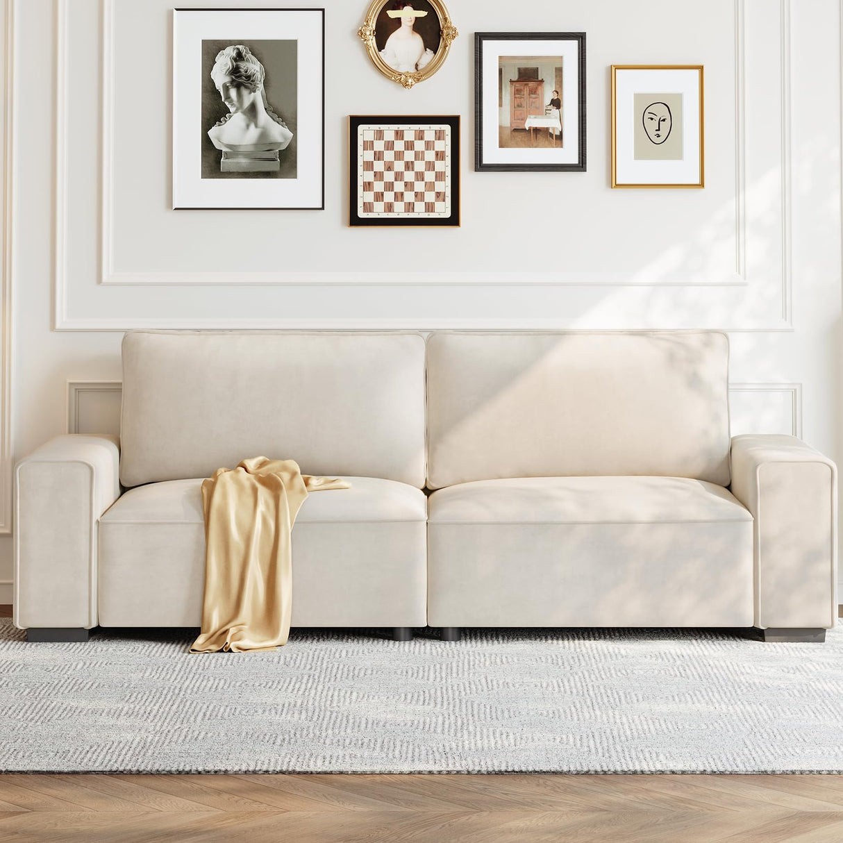 Vesgantti 87'' Chenille Couch for Living Room, 3 Seater Comfy Sofa with Wide Armrest, Thick Spring Cushions, Removable Cover, Modern Cloud Couch for Apartment, Office, Small Space, Chenille Beige Vesgantti