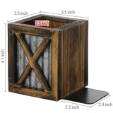 MyGift Rustic Burnt Wood Decorative Bookends with Corrugated Galvanized Metal Accent, Desktop Book Ends with Pen Holder Pencil Cup Stationery Storage Bins for Home Office, Classroom, Dorm Room, 1 Pair MyGift