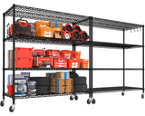 PrimeZone 2 Packs 55.5" W x 24" D x 80" H Heavy Duty Wire Storage Shelves with Wheels, 4 Tier Adjustable NSF Certified Garage Shelving Unit, Rolling Metal Organizer Shelf Rack for Warehouse, Pantry PrimeZone