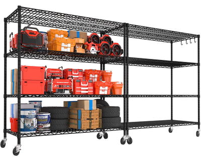 PrimeZone 2 Packs 55.5" W x 24" D x 80" H Heavy Duty Wire Storage Shelves with Wheels, 4 Tier Adjustable NSF Certified Garage Shelving Unit, Rolling Metal Organizer Shelf Rack for Warehouse, Pantry