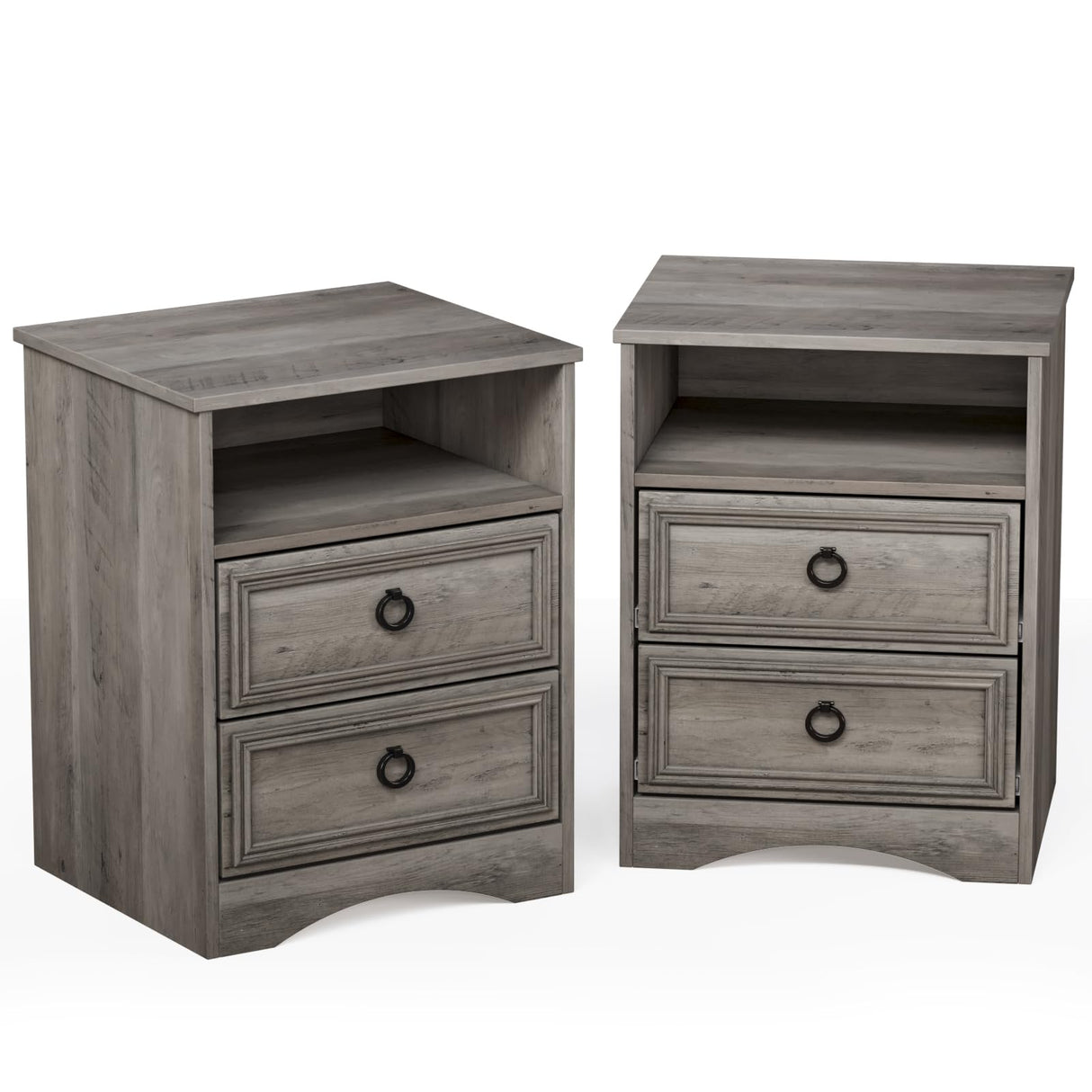 HolliWill Nightstand Set of 2, Night Stand with Drawers, Accent Bed Side Table and End Table with Open Storage for Bedroom, Living Room,Gray HolliWill