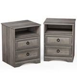 HolliWill Nightstand Set of 2, Night Stand with Drawers, Accent Bed Side Table and End Table with Open Storage for Bedroom, Living Room,Gray HolliWill