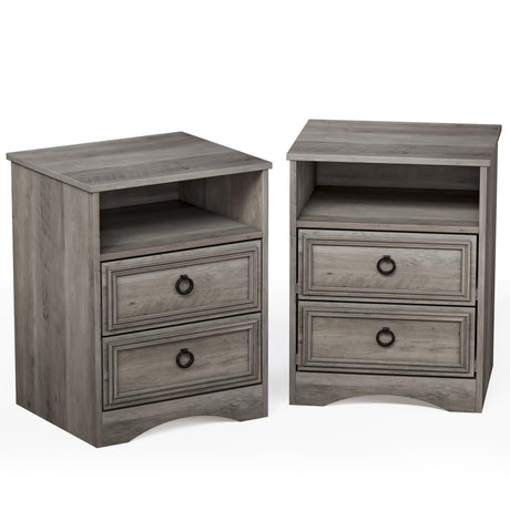 HolliWill Nightstand Set of 2, Night Stand with Drawers, Accent Bed Side Table and End Table with Open Storage for Bedroom, Living Room,Gray HolliWill
