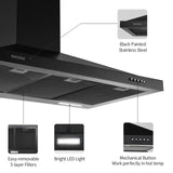 SNDOAS Black Range Hood 36 inches,Stainless Steel Wall Mount Range Hood Black,Kitchen Hood Vent with Ducted/Ductless Convertible,Hood Vents for Kitchen,Ductless Range Hood,Vent Hood 36 inch SNDOAS