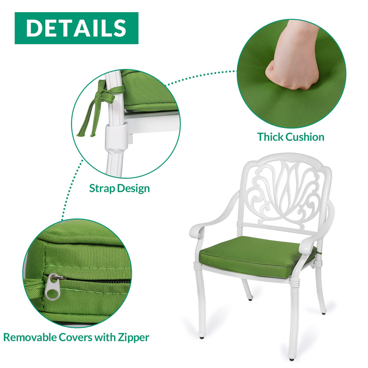 VIVIJASON 5-Piece Patio Furniture Dining Set, All-Weather White Cast Aluminum Outdoor Conversation Set, Include 4 Cushioned Chairs and a 35.4" Round Table w/Umbrella Hole for Balcony Lawn Garden VIVIJASON